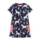 Girls Pocket Design Cute Animal Print Dress