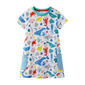 Girl Cartoon Animal Print Pocket Design Dress