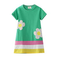 Girl Flower Embroidered Color Blocking Dress