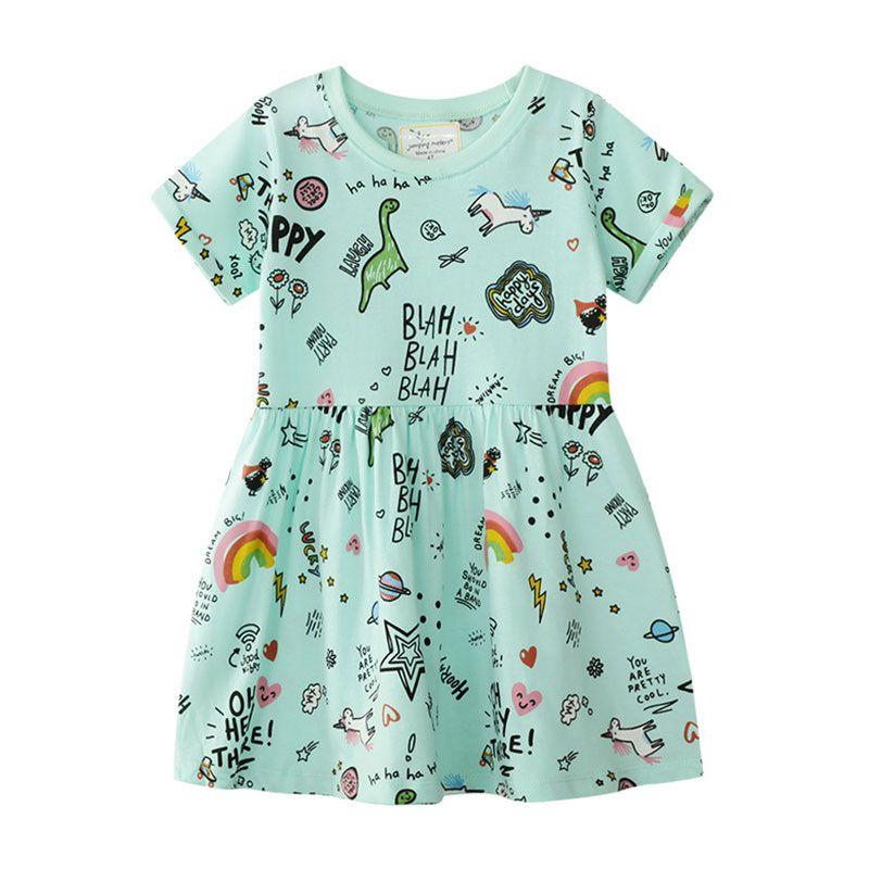 Cute Girl Cartoon Print Short Sleeves Dress