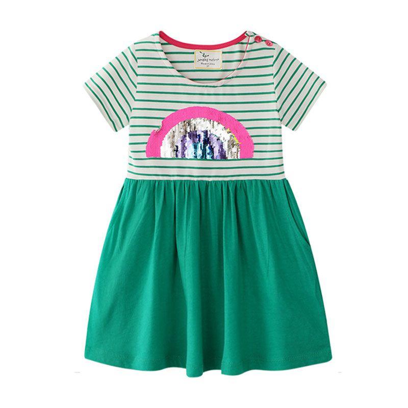 Girl Striped Print Fashion Sequin Design Dress