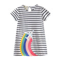 Girl Striped Style Airplane Embroidered Dress