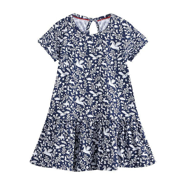 Girl Navy Blue Flower Print Dress