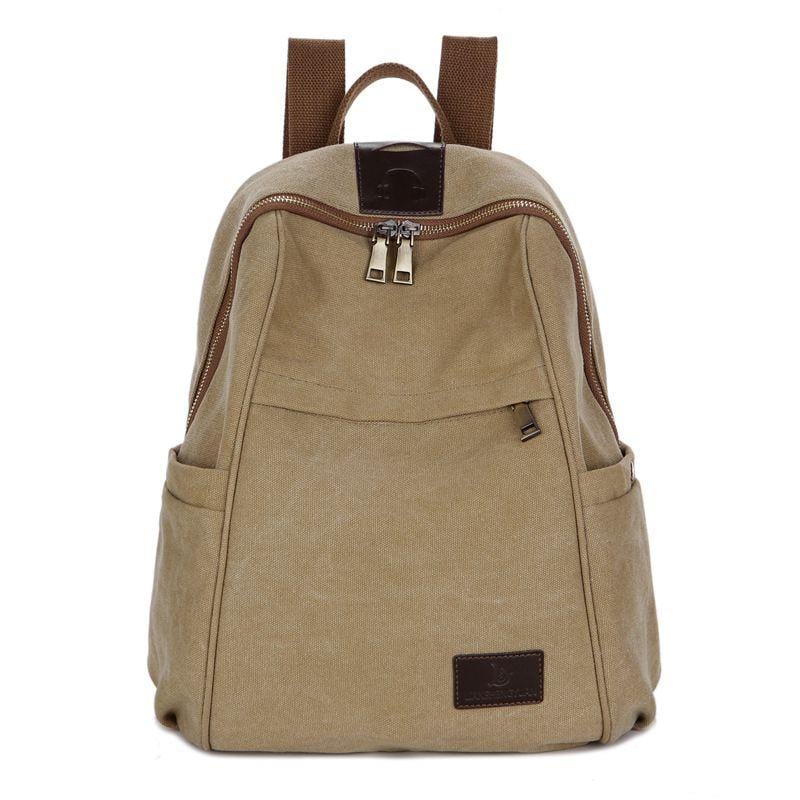 Women Fashion Contrast Double Strap Design Simple Canvas Backpack