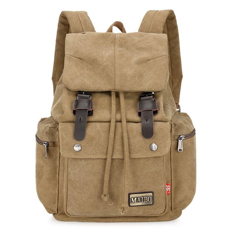 Men Casual Outdoor Wear Solid Color Wear-resisting Canvas Backpack
