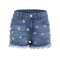 Hot Sale Star Print Raw Hem Ripped Denim Shorts