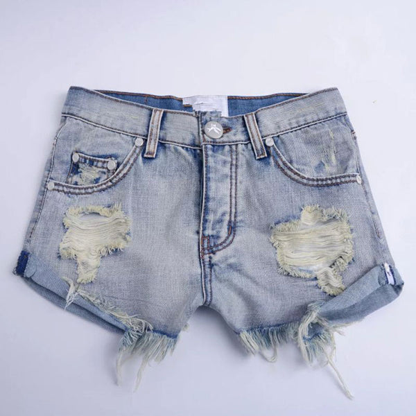 Fashion Stone-washed Turnip Raw Hem Ripped Denim Shorts