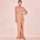 Women Sexy Long-sleeve Hem Slit See-through Gauze Maxi Dress