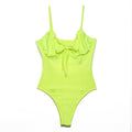 Women Neon Color Low-cut Lace-up Figure Flattering Bodysuits