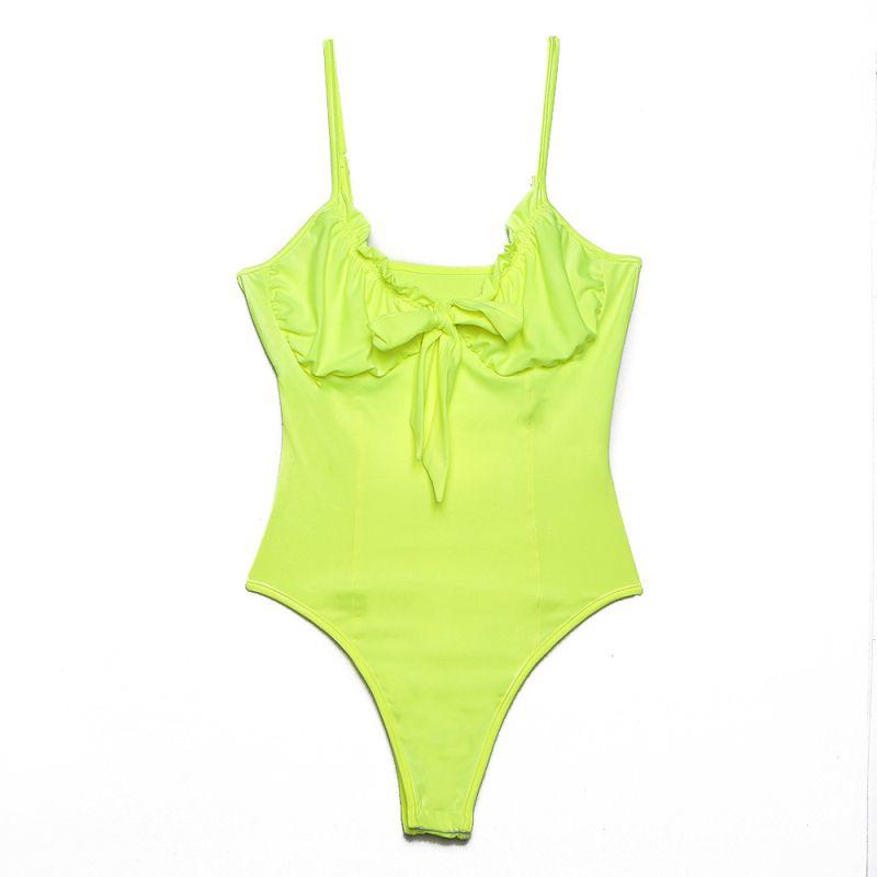 Women Neon Color Low-cut Lace-up Figure Flattering Bodysuits