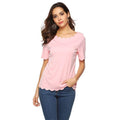 Women Simple Solid Color Short-Sleeve Figure Flattering Wavy Hem T-shirt