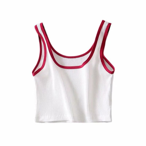 Fashion Stripe Color Blocking Design Women Summer Cropped Tank Top