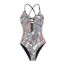 Fashion Crossed Lace-up Design Women Floral Print One-piece Swimwear