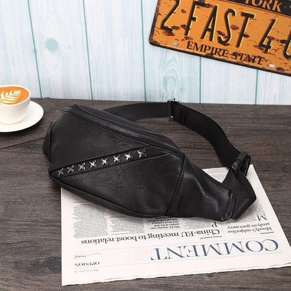 Casual Style Unique Metal X Decor Rivet PU Waist Pack