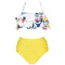 Women High-waisted Floral Print Overlap Ruffled Design Two-pieces Swimsuit