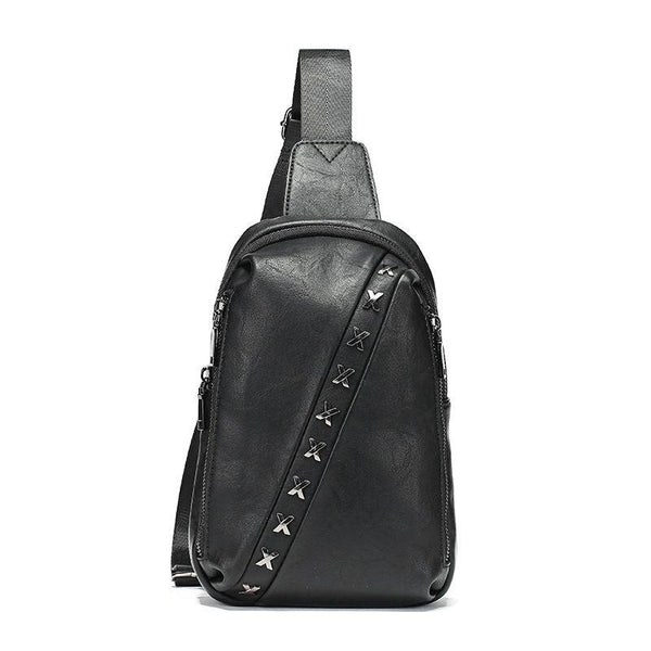 Cool Men Streetstyle Solid Color Rivet Decor PU Leather Chest Pack
