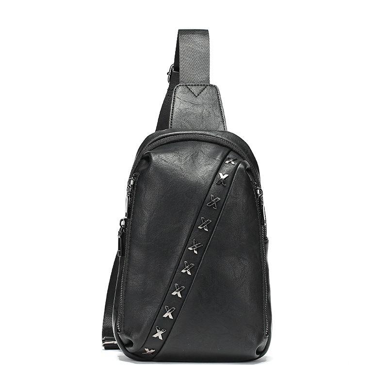 Cool Men Streetstyle Solid Color Rivet Decor PU Leather Chest Pack