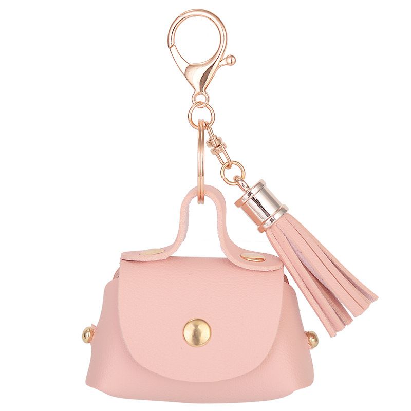Creative Solid Color Mini Bag Shaped Women Tassel Keychain