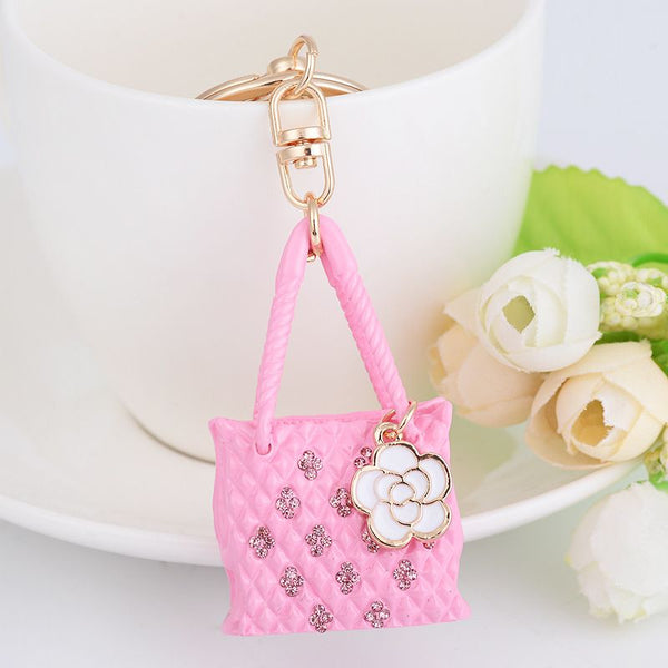 Creative Contrast Flower Mini Bag Shaped Women Tassel Keychain