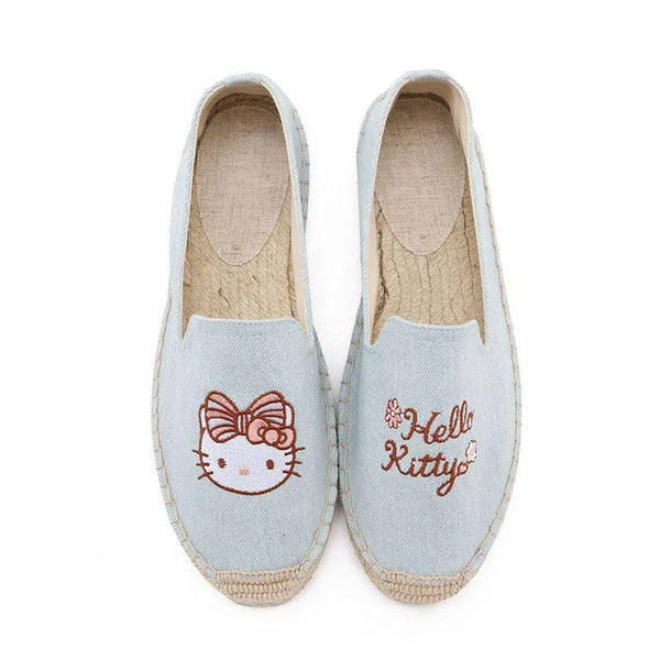 Women Cartoon Kitty Cat Embroidered Espadrilles Shoes