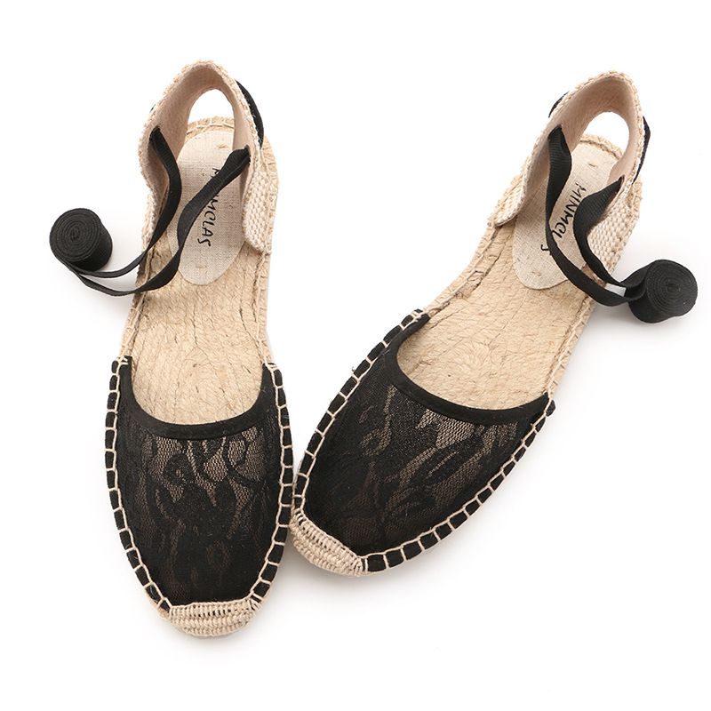 Breathable Lace Upper Ankle Strap Design Slingback Flat Sandals Shoes