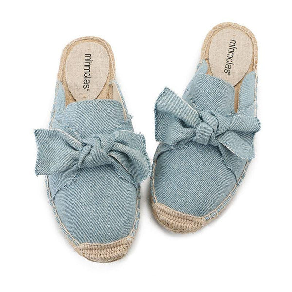 Women Bowknot Pattern Breathable Braided Linen Insole Flat Shoes