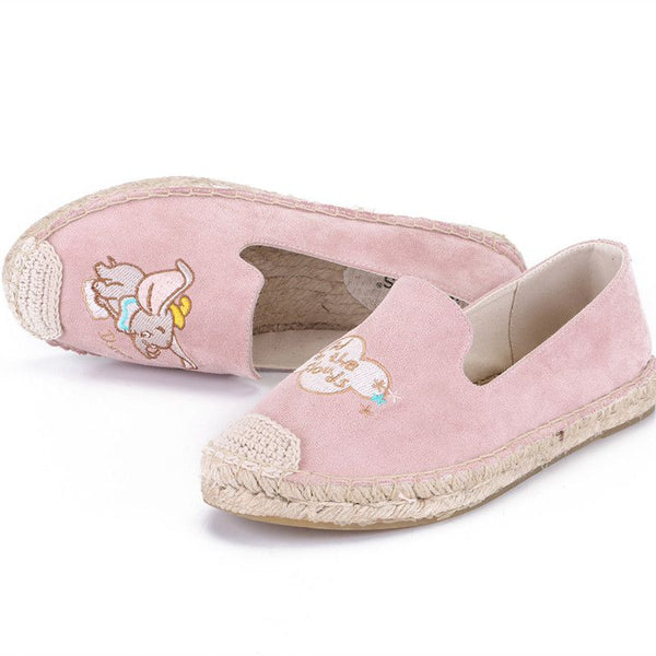 Cartoon Letters Elephant Embroidered Slip On Espadrilles Shoes