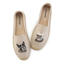 Fashion Cartoon Pug Embroidered Braided Insole Casual Espadrilles Shoes