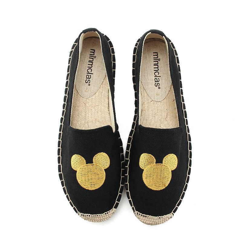 Literature Style Mickey Embroidered Solid Color Flat Loafers Shoes