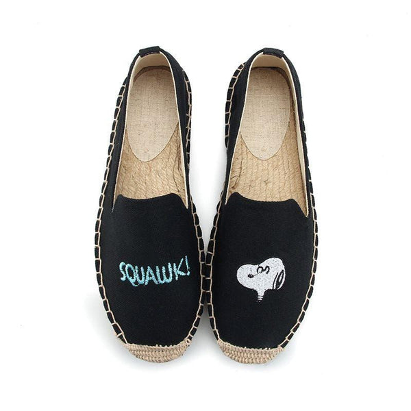 Women Handmade Braided Insole Cartoon Animal Dog Embroidered Flat Loafers Shoes