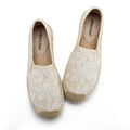 Women Flower Embroidered Solid Color Flat Espadrilles Shoes