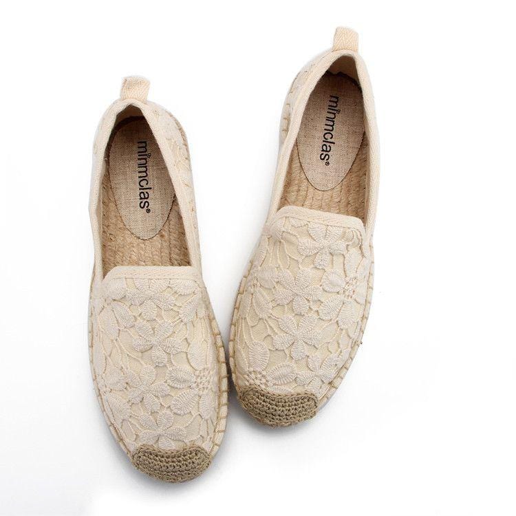 Women Flower Embroidered Solid Color Flat Espadrilles Shoes
