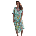 Women Loose Pattern V Neck High-waisted Leaf Print Maxi Dress