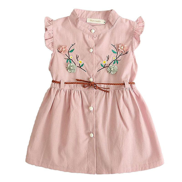 Kids Girl Flower Design Ruffle Sleeves Cute Dress