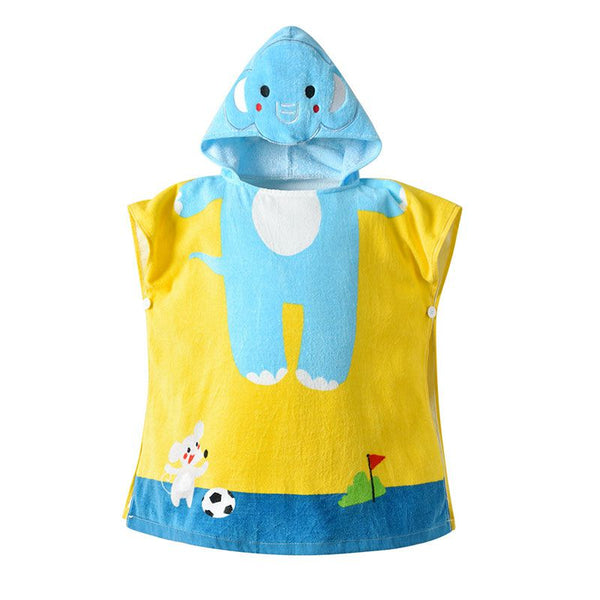 Kid Cotton Cartoon Elephant Print Hooded Bathrobe