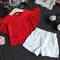 2 Pcs Girl Solid Color Ruffle Sleeves Tops And Shorts
