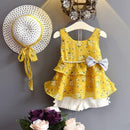 3 Pcs Girl Flower Print Sleeveless Chiffon Tops And Shorts With Hat