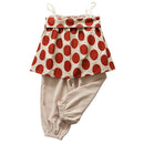 2 Pcs Girl Dot Print Suspender And Pants Set