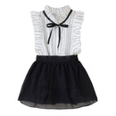 2 Pcs Girl Stripes Print Ruffle Design Tops And Tutu Culottes