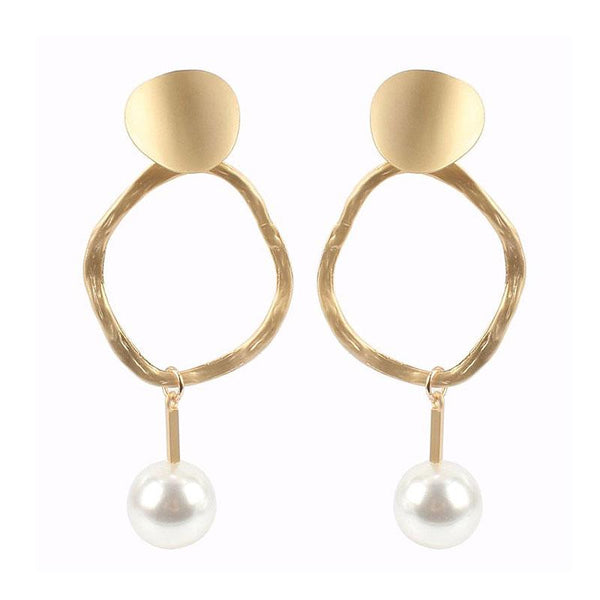 Elegant Women Simple Irregular Geometric Alloy Pearl Decor Earrings