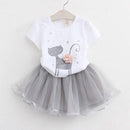 2 Pcs Girl Cute Cat Pattern Tees And Tutu Skirts