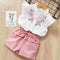 2 Pcs Girls Flower Embroidery Sleeveless Blouse And Shorts