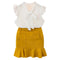 2 Pcs Girls Ruffle Sleeves White Tops And Yellow Skirts Set