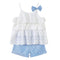 Girl Sling Flower Bow Tops And Stripe Print Shorts 2 Pcs