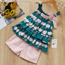 Girls Cute Sleeveless T-shirt And Shorts 2Pcs