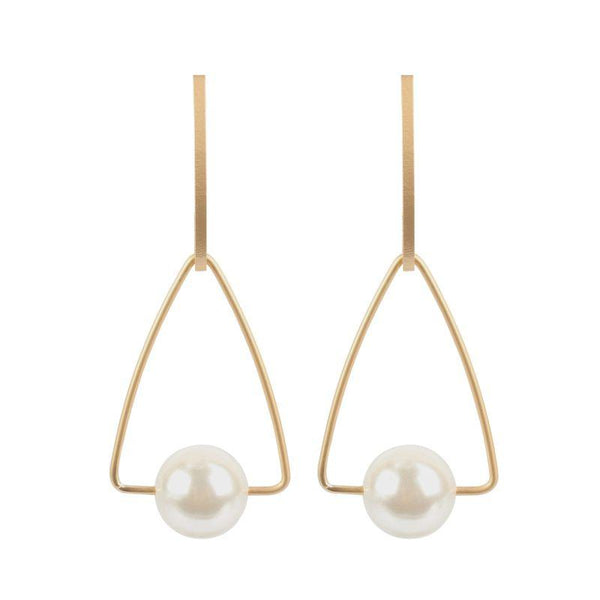 Elegant Women Simple Triangle Imitation Pearl Earrings