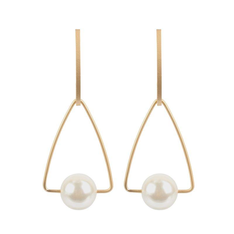Elegant Women Simple Triangle Imitation Pearl Earrings