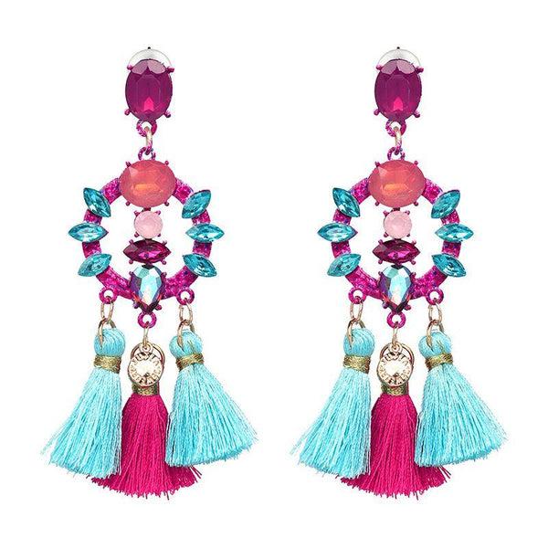 Hot Sale Multicolor Tassel Women Exaggerated Boho Earrings