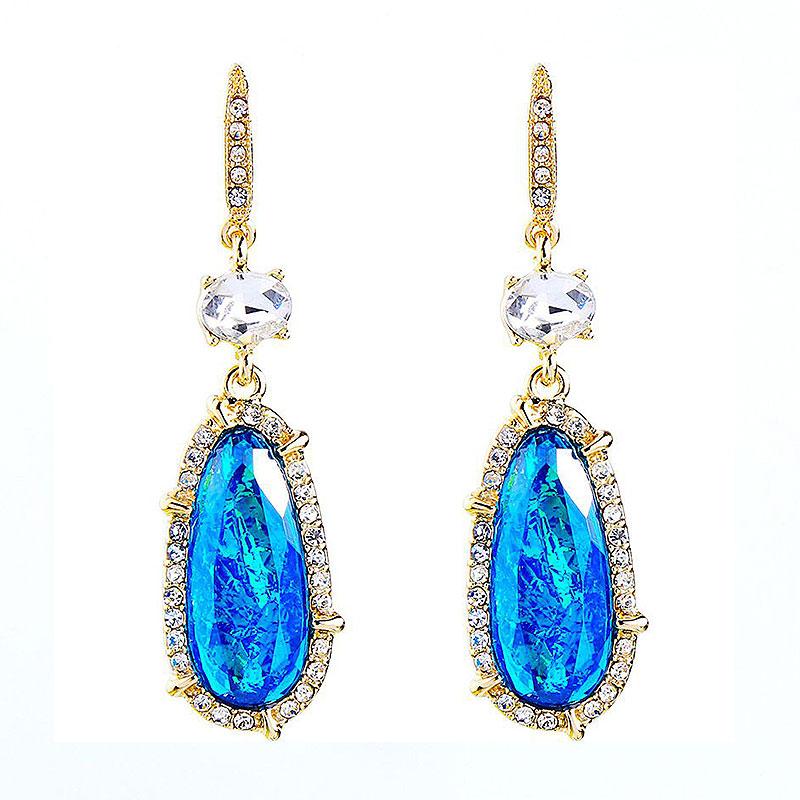 Elegant Aqua Crystal Stone Design Women Shiny Party Earrings