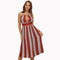 Contrast Stripes Pattern Summer Vacation Halter Neck Midi Dress